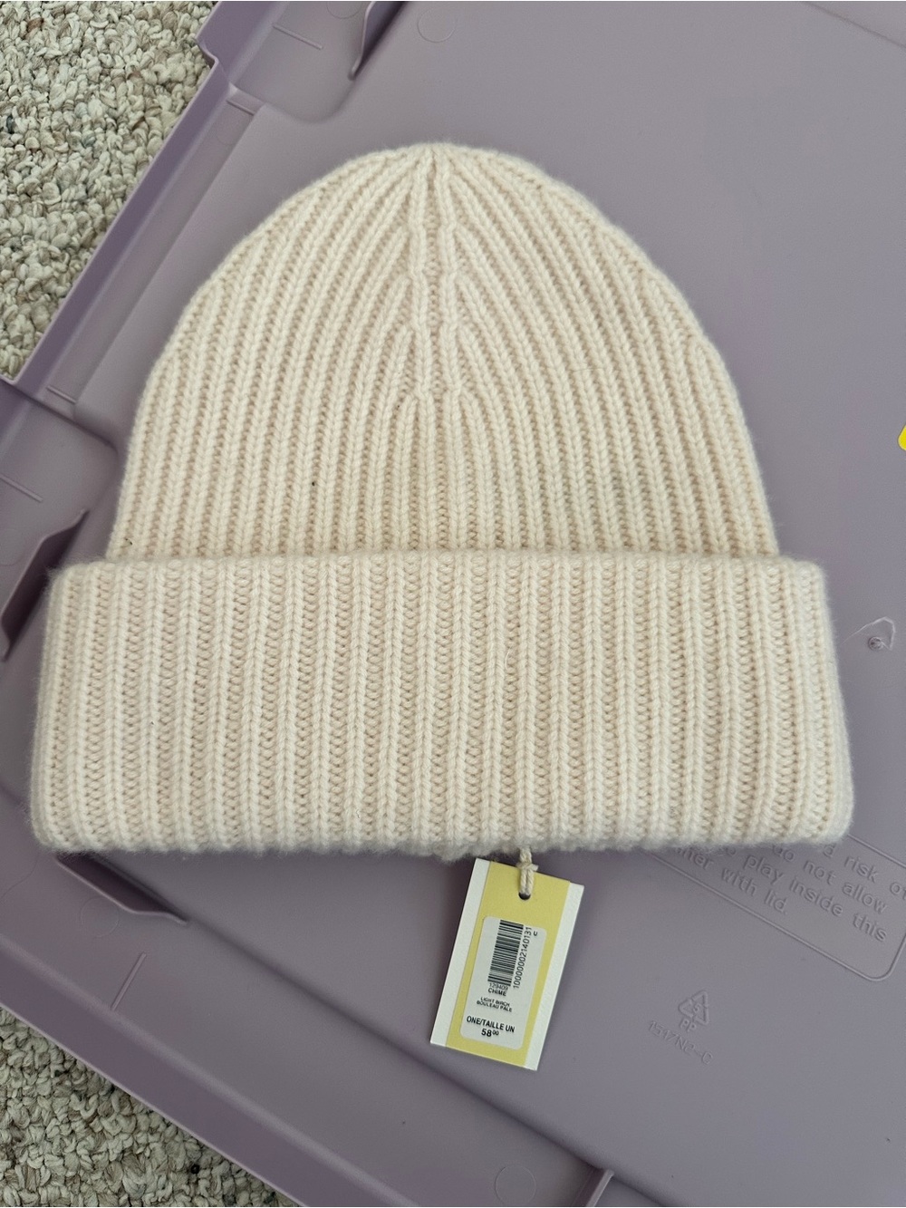 Aritzia Wool Cream Ribbed Knit Beanie